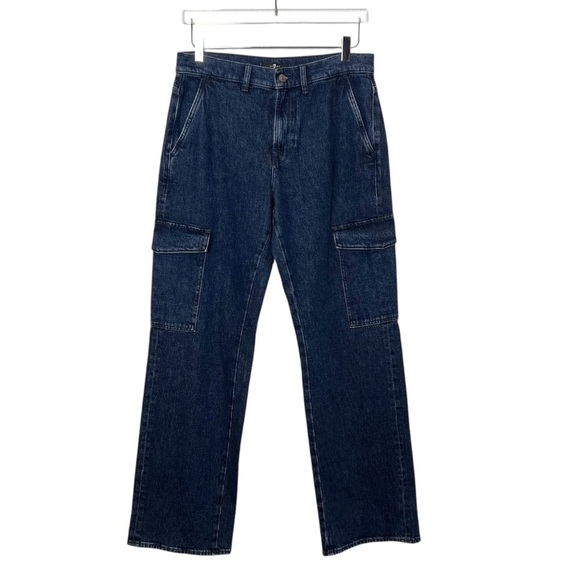 7 For All Mankind Cargo Tess Undercover Dark Wash Women’s Wide Leg Jeans Sz 29 - Picture 1 of 12